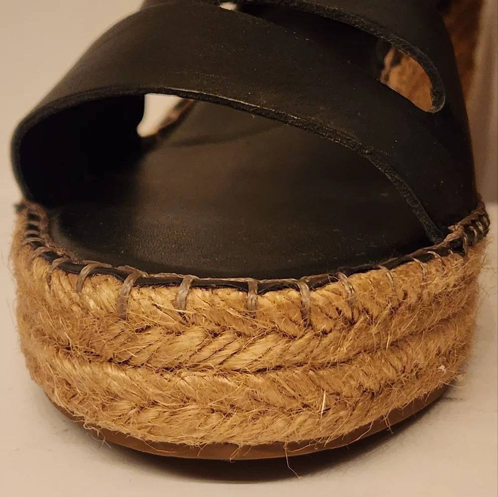 Franco Sarto Callia Espadrille Wedge Sandal In Black Leather Size 11